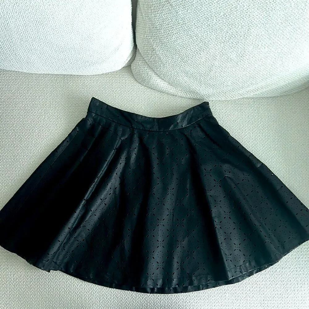 Faux Leather Laser Cut A-line Waist Mini Skirt